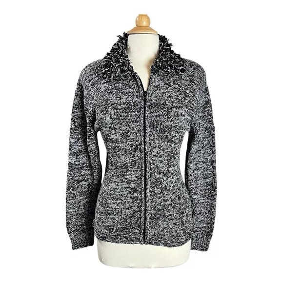 Vintage Gantos Cardigan Sweater L Zip Silk Textured Loop Knit 80's 90's Fringe - Picture 2 of 9